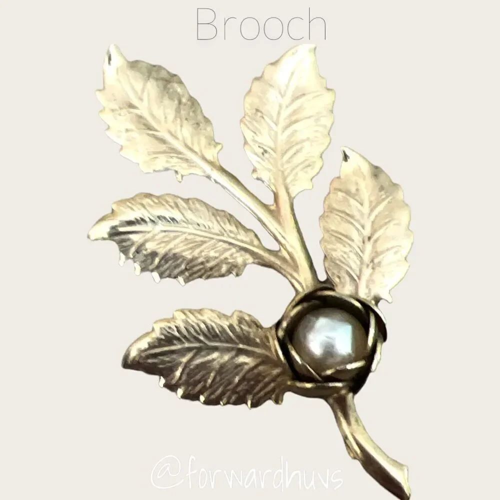 Gold Tone Vintage Brooch | Tree Branch with Faux Pearl